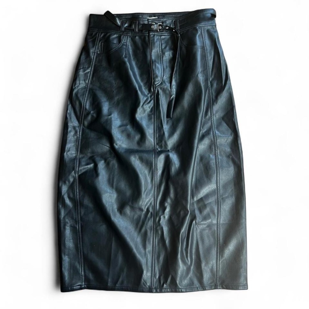 Pilcro Maxi Faux Leather Skirt Buckle Size 12 Grunge Glam Anthropologie